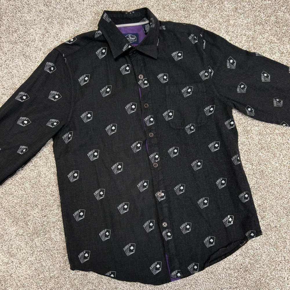 Nat Nast Button Front Shirt Poker Card Playing Casino Men Medium Wool Silk Blend